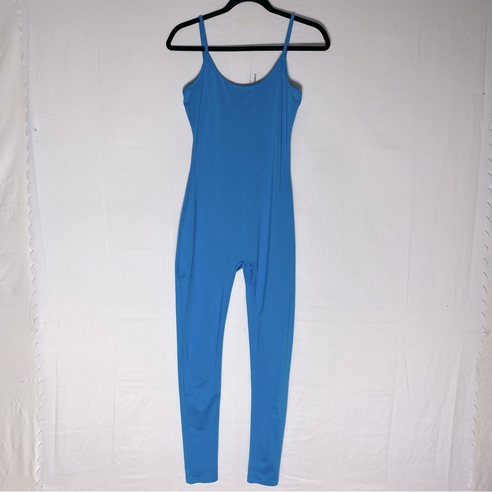 Stretchy Blue Spaghetti Strap Jumpsuit Unitard S